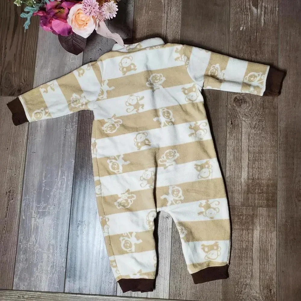 Child of Mine by Carter's Size 12M Beige and White Striped Fleece Baby Romper